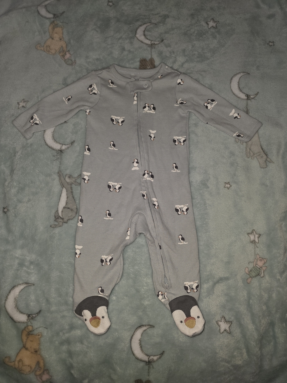 🐧 Carter's Gray Puffin Footed One-Piece 3 months